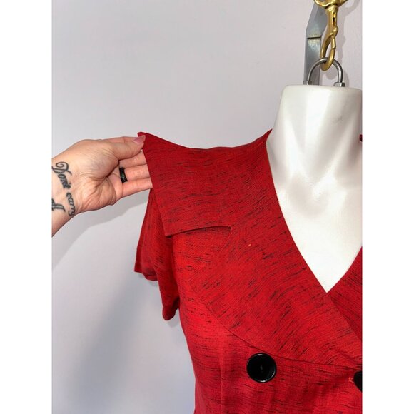 Vtg 40s Red Button Shirt Dress Double Breasted Short Sleeve Womens Size M/L - Picture 5 of 6